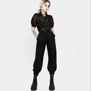 NWT Disturbia Embroidered Balloon High Waist Trousers Womens Whimsical Goth 8